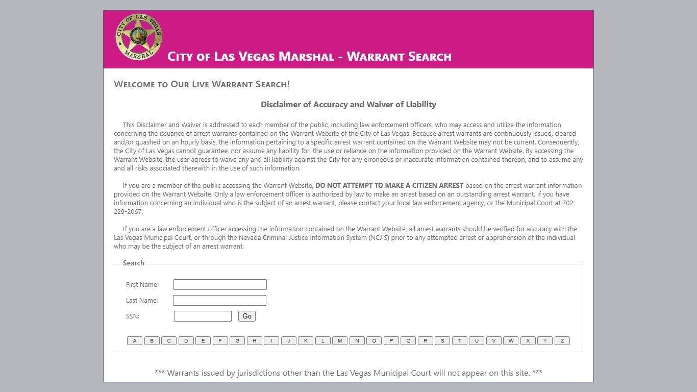 Warrant Search - Home Page (City of Las Vegas)